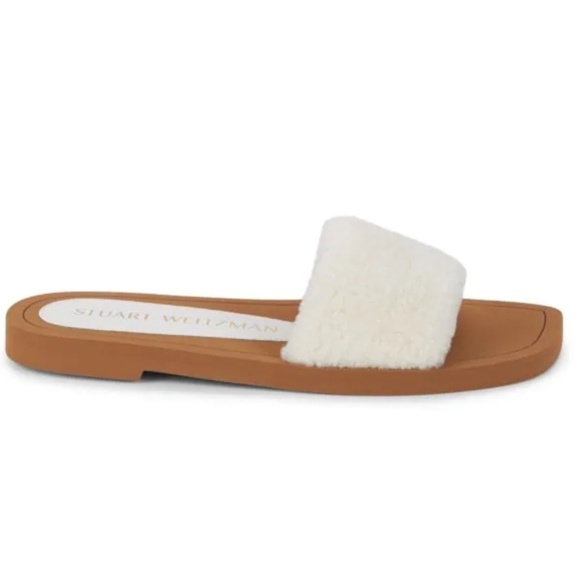 NWT Stuart Weitzman Cammy Shearling Slides White Size 6.5B US 37 EUR - Picture 1 of 8